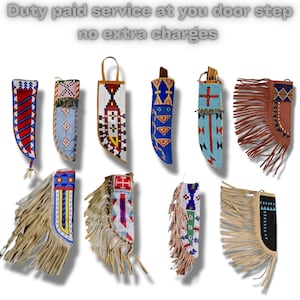 Funda de cuchillo de cuero con cuentas hecha a mano: estilo nativo occidental