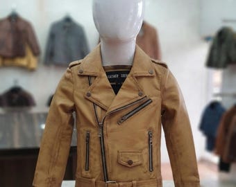 Kinder bikerjack van verweerd leer, motorjas voor peuters, leren jas voor jongens en meisjes, vintage motorjas voor kinderen