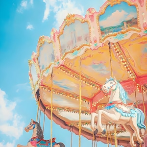 Whimsical Carousel Art Print | Pastel Merry-Go-Round Wall Decor | Digital Download | Fairytale Nursery Art