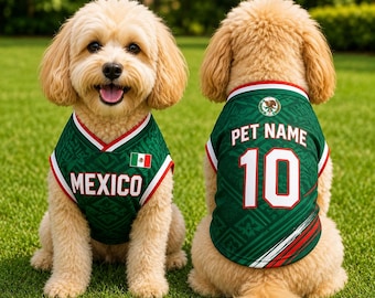 Maglia da calcio personalizzata per animali domestici del Messico, maglietta da calcio personalizzata per cani e gatti, abbigliamento sportivo per cuccioli con nome e numero.