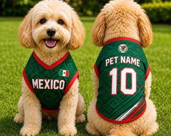 Personalized Mexico Pet Soccer Jersey, Custom Dog Cat Football Shirt, Name Number Puppy Sportswear