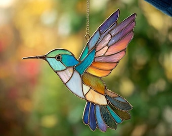 Hummingbird Acrylic Suncatcher, Colorful Bird Window Hanging, Garden Decor Gift