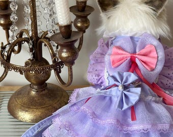 Customizable Wedding Pet Dog Cat Dress｜Lilac Lace-Ruffle Pet Dress | Spring Sakura Photos | Fairy Princess Cosplay | Garden Party Pet Outfit
