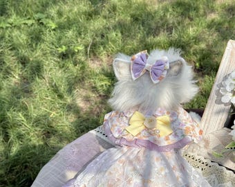 Customizable Wedding Pet Dog/Cat Dress, Pastel Floral Lace Pet Dress: Cottagecore Wedding Costume