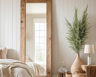 Rustic Full Length Mirror Handcrafted Floor Mirror with Barn Wood Frame, Modern Farmhouse Decor, Large Wood Frame Mirror Barn Decor