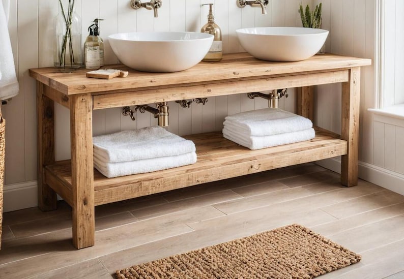Double Sink Rustic Bathroom Vanity With Reclaimed Wood, Handcrafted ...