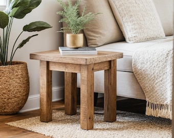 Bijzettafeltje van teruggewonnen rustiek hout met lade, rustieke bijzettafel van Barnwood voor woonkamer, uniek handgemaakt bijzettafeltje Barnwood