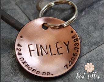 Dog Tag - Pet ID Tag - Personalized Pet Tag - Dog Collar Tag - Engraved Dog Tag - Stamped Pet Tag - Copper Dog Tag