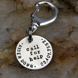 Custom Saddle ID Tag | Custom Bridle Tag | Horse Safety ID Tag - Trail Riding Safety Tag -  Hand Stamped in Brushed Nickel Silver