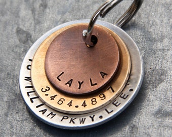 Custom Dog Tag / Pet ID Tag / Layered Pet ID Tag - Layla - in Mixed Metal (Copper, Bronze, Aluminum)