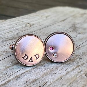 Personalized Birthstone Cufflinks for Dad, Custom Initial Cuff Links in Copper, Bronze, Father's Day Gift for Grandparent, Wedding, Husband