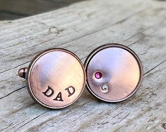 Gepersonaliseerde geboortesteenmanchetknopen voor vader, aangepaste eerste manchetknopen in koper, brons, Vaderdagcadeau voor grootouder, bruiloft, echtgenoot