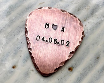 Custom Copper Guitar Pick for 7th Anniversary Gift - Personalized Gift for Guitarist - I Pick You Keychain - Engraved and Distressed