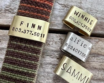 Aangepaste messing opschuifbare hondenpenning voor halsband, gepersonaliseerde metalen huisdier-ID, minimalistisch stil geen bengelen naamplaatje voor honden, stille jachthalsbanduitrusting