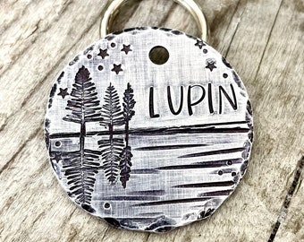 Custom Dog Tag / Personalized Pet ID Tag - Reflection Lake - Trees, Forest, Lake - in 1.25''  Aluminum, Copper or Brass