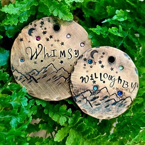 Custom Dog Tag for Dogs / Personalized Pet Name Gift / Dog Collar Tag/ Bronze Dog tag / Dog tag with Crystals / Mountain Scene Pet ID Tag