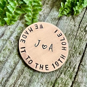 Custom Bronze Golf Ball Marker, &#39;We Made It to the 19th Hole&#39; with Initials & Heart – Personalized 19th Anniversary Golf Gift for Couples