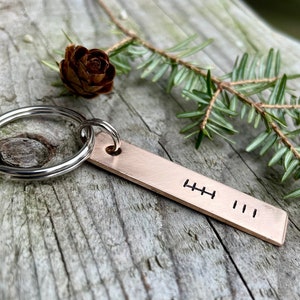Custom Bronze Anniversary Keychain – Hand Stamped Tally / Roman Numeral Gift for Him – 8th/19th Gift for Husband – Personalized Metal Date