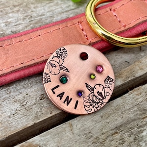 Custom Dog Tag with Crystals - Aloha Sparkle Pet Tag in 1&quot; Copper - Swarovski Pet Tag - Personalized Pet ID Tag - Pet Collar with Crystals