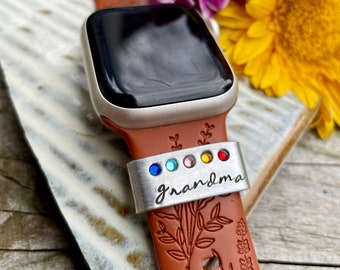 Personalized Watch Band Charm, Gift for Mom, Grandma, Mother's Day Gift, Birthstone Watch Slide Bracelet, Custom for Apple Watch, iWatch