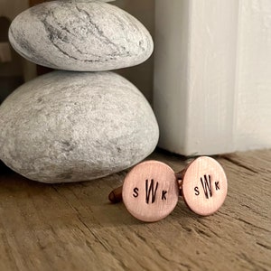 Monogram Custom Cuff Links - Personalized Copper Cufflinks - Rose Gold Cufflink - Wedding Gift - 7th, 22nd Anniversary Gift - Groomsmen Gift
