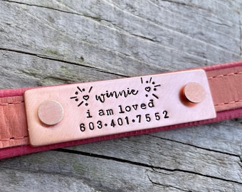 Rivet On Dog Tag - Dog Collar Nameplate - Personalized Pet ID Tag - Rose Gold Dog Collar Quiet Tag - Screw On Copper Pet ID Tag