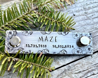 Rivet On Dog Tag - Floral Dog Collar Nameplate - Personalized Pet ID Tag with Flowers - Collar Quiet ID Tag - Screw On Brass Pet ID Tag