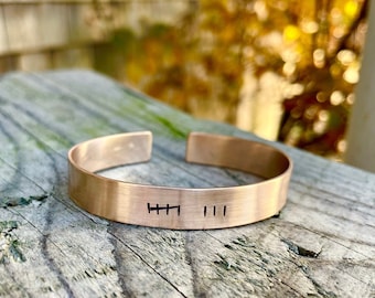 Custom 8th Bronze Anniversary Bracelet, Personalized Gift for Husband, Tally Mark Cuff, Rustic Hand Stamped Gift with Inside Message