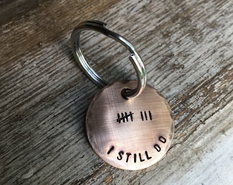 Custom Eighth Anniversary Keychain - Tally Mark Keychain - Traditional 8th Anniversary Gift - Our Eighth - in Bronze