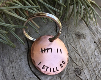 Custom Seventh Anniversary Keychain - Tally Mark Keychain - Traditional 7th Anniversary Gift - Our Seventh - in Copper