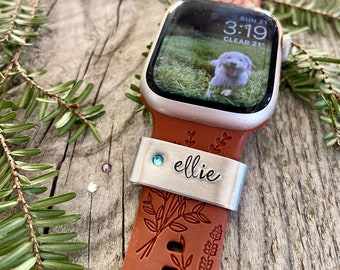 Personalized Watch Band Charm, Name tag for Watch - Custom Birthstone Apple Watch Cuff, Birthstone Gift for Grandma, Birthstone Gift for Mom