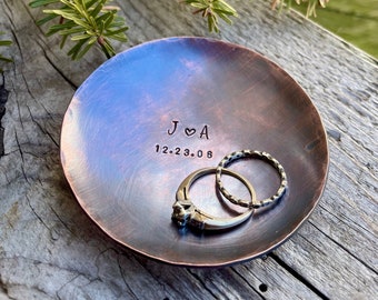 Koperen jubileumcadeau - 7e 22e verjaardag koperen ringschotel, gepersonaliseerde koperen trinketschotel, verlovingscadeau, jubileumcadeau voor haar