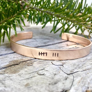 Bronze Anniversary Gift for Women, 8th Anniversary Gift for Her, Personalized Bronze Bracelet, Tally Marks Cuff, Eight Years and Counting