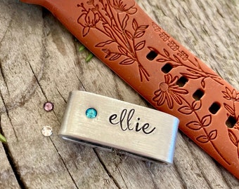 Personalized Watch Band Charm, Name Tag for iWatch - Custom Apple Watch Cuff, Birth stone Gift for Grandma or Mom, Watch band Charm Tag