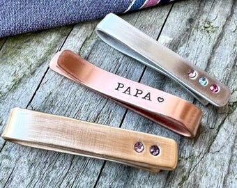 Gepersonaliseerde geboortesteendasspeld, gepersonaliseerde stropdas voor vader, opa, vaderdagcadeau in koper, brons. Jubileum, bruiloft voor echtgenoot