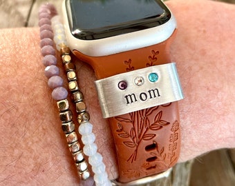 Personalized Watch Band Charm, Gift for Mom, Birthstone Watch Bracelet with Birthstones, Custom Charm for Apple Watch, Gift For Grandma