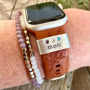 Personalized Watch Band Charm, Gift for Mom, Birthstone Watch Bracelet with Birthstones, Custom Charm for Apple Watch, Gift For Grandma