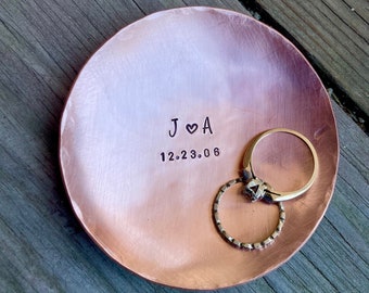 Copper Anniversary Ring Dish Personalized, 7th Anniversary Gift, Custom Copper Trinket Dish, Wedding Gift, Copper Anniversary Gift for Her