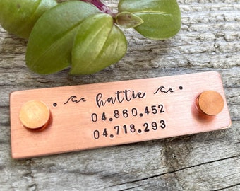 Rivet Dog Collar Tag - Copper Dog Collar Name Plate - Personalized Pet ID Tag - Rose Gold Dog Collar Tag - Screw On Copper Pet ID Tag