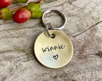 Personalized Dog Tag with Heart - Hand Stamped Dog Tag - Cat Tag - Dog Collar Tag - Heart Dog Tag - Pet ID Tag - Pet Name Tag