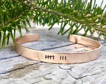 Bronze Anniversary Gift for Women, 8th Anniversary Gift for Her, Personalized Bronze Bracelet, Tally Marks Cuff, Eight Years and Counting