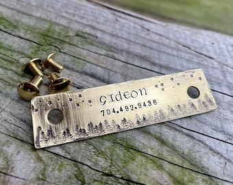 Rivet On Dog Collar Nameplate - Personalized Brass Pet ID Tag - Dog Collar Quiet Tag - Screw On Brass Gideon Pet ID Tag - Silent Hunting Dog