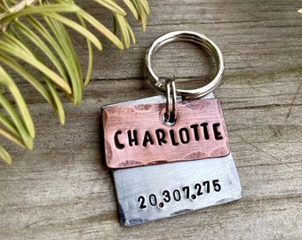 Custom Dog Tag in Copper / Personalized Layered Pet ID Tag, Hand Stamped Puppy Collar Tag, Add Phone Microchip, Copper and Aluminum Metal