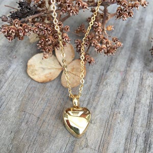 Cremation Urn Necklace / Memorial Necklace, Pet Loss Jewelry, Simple Gold Heart Urn Necklace