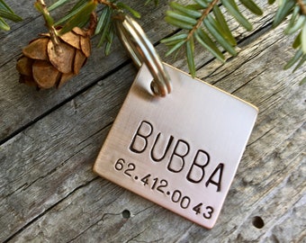 Personalized Bronze Pet Tag - Square Dog Tag - Dog Tag for Dogs - Dog Collar Tag - Pet ID tag - Custom pet ID tag - Engraved Pet Tag