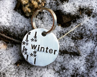Custom Dog Tag | Snow Pet ID Tag | Cat Tag | Snowy Pet Tag, Personalized Pet Tag - in 1'' Hand Stamped Aluminum