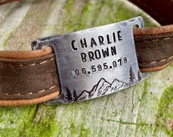 Aangepaste stille opschuifbare hondenhalsband tag - Quiet Mountain metalen ID-tag - Gepersonaliseerde tuigje naamplaatje voor kleine honden in koper, messing