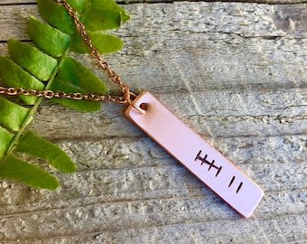 Custom Seventh Anniversary Necklace in Copper - 7th Anniversary Gift For Wife - Copper Necklace - Tally Mark Gift for Her, Copper Jewelry