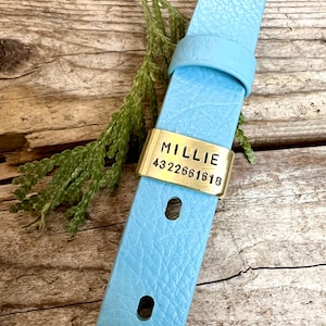 Custom Brass Slide On Dog Tag for Collar, Personalized Metal Pet ID, Minimalist Silent No Dangle Dog Name Tag, Quiet Hunting Dog Collar Gear image 2
