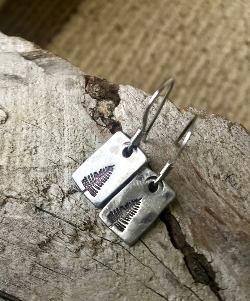 Simple Pine Tree Earrings in Pewter - Hand stamped with a pine tree in either 1.5" or 3/4" length.